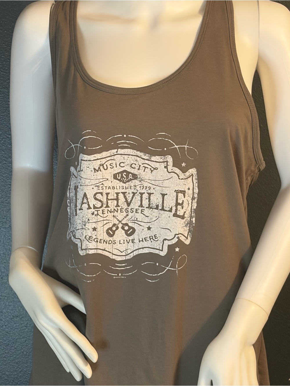 Y2K Vintage City Threads NASHVILLE Graphic Tank Top in Grey White Print Sz 2X